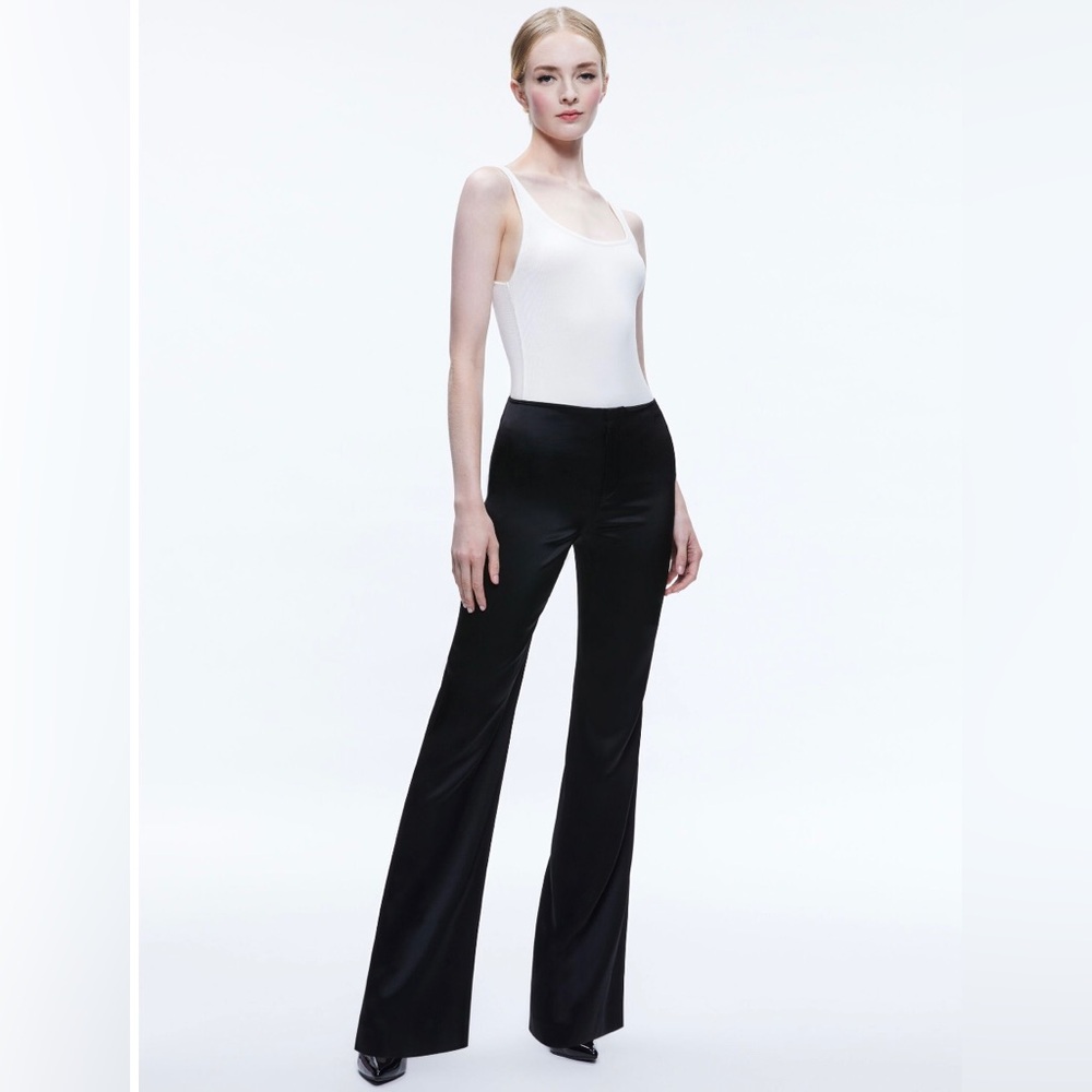 Alice + Olivia Teeny Satin Bootcut Pant Black - Picture 2 of 11